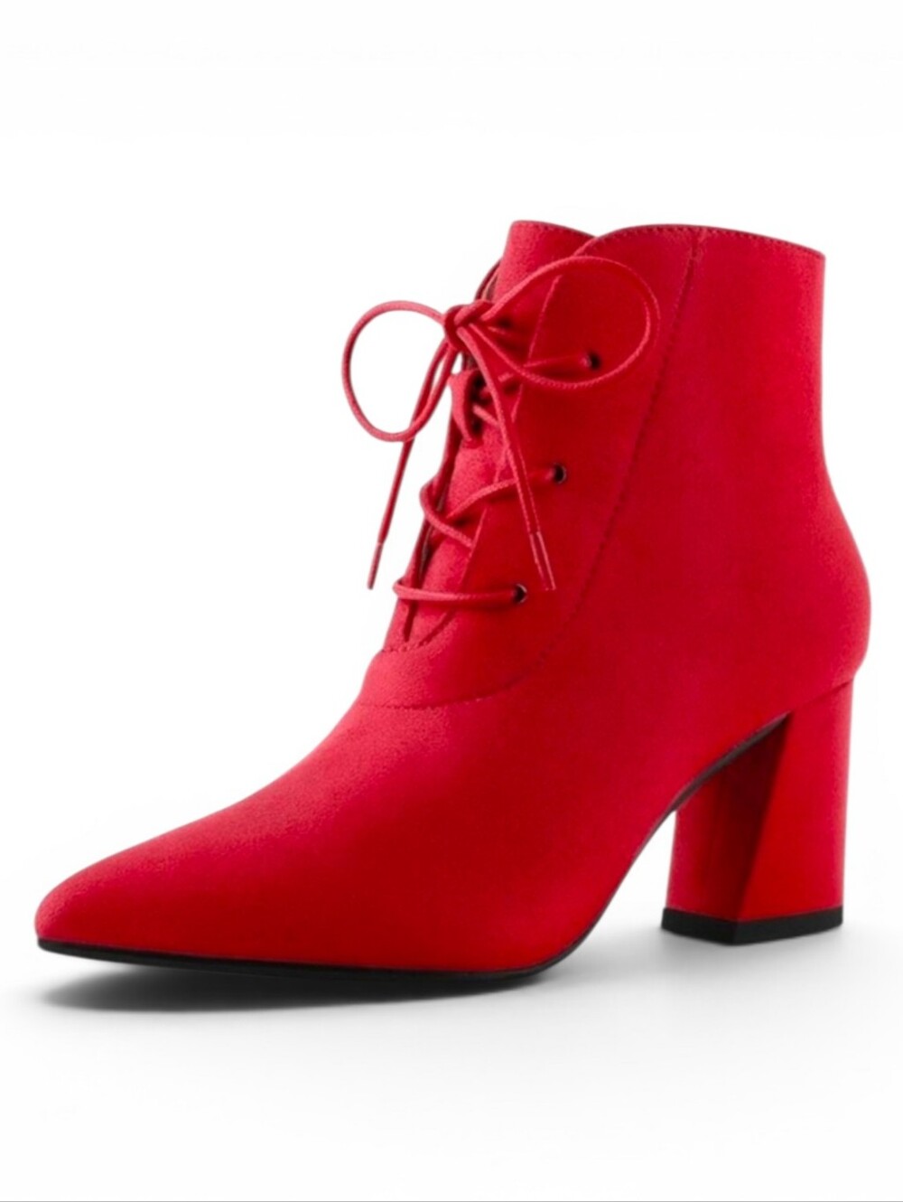 Perphy Pointed Toe Lace Up Block Heel Ankle Boots (8) ~ Red (NIB)